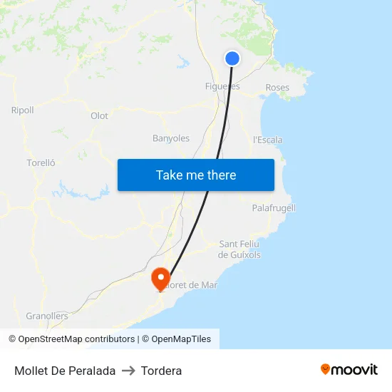 Mollet De Peralada to Tordera map