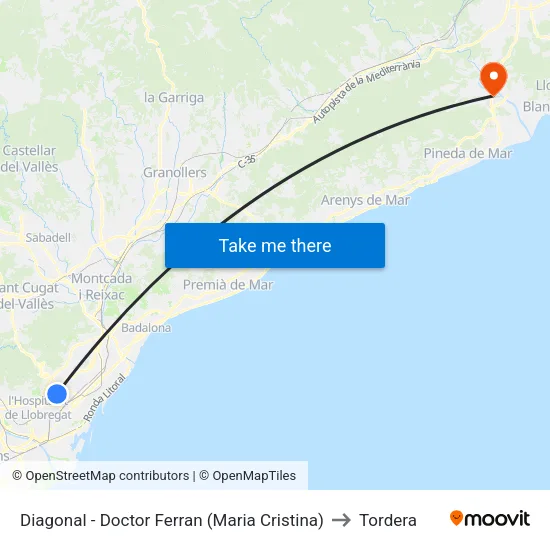 Diagonal - Doctor Ferran (Maria Cristina) to Tordera map