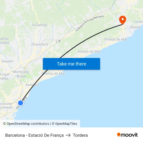 Barcelona - Estació De França to Tordera map