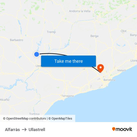 Alfarràs to Ullastrell map