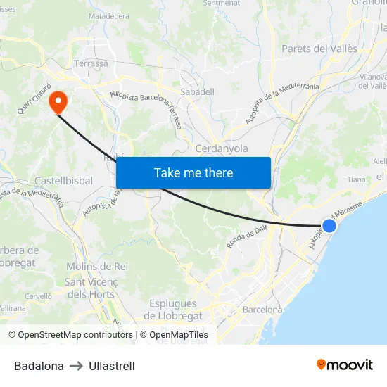 Badalona to Ullastrell map