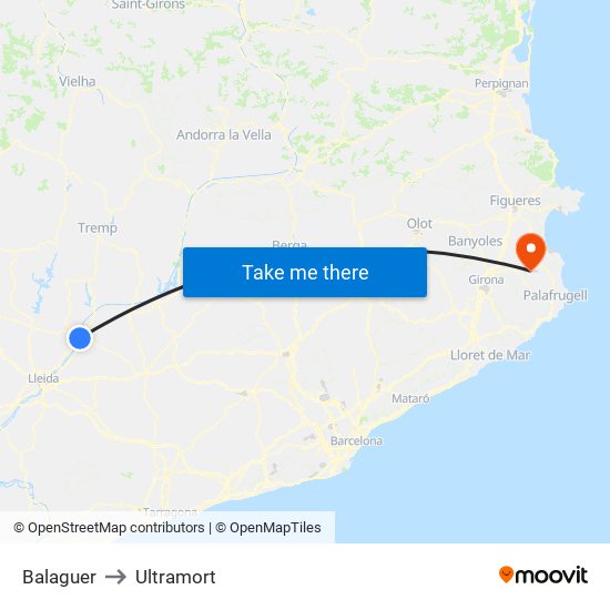 Balaguer to Ultramort map
