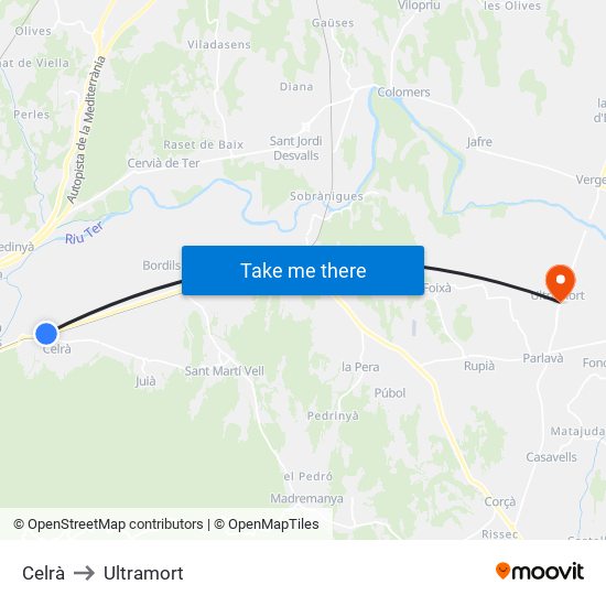 Celrà to Ultramort map