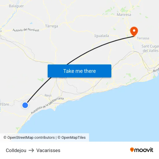 Colldejou to Vacarisses map