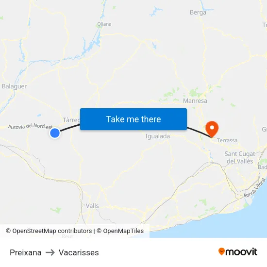 Preixana to Vacarisses map