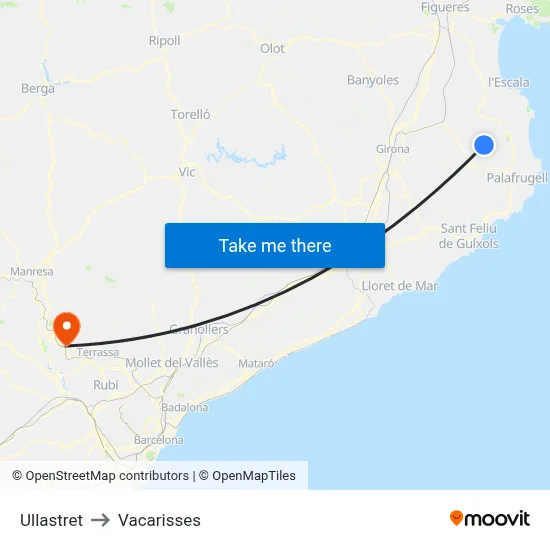 Ullastret to Vacarisses map