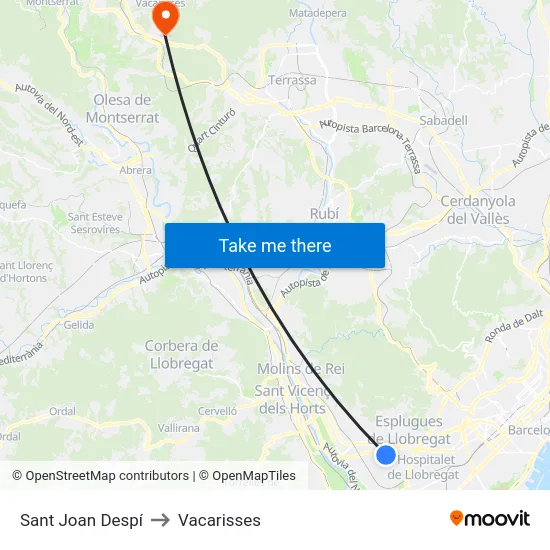 Sant Joan Despí to Vacarisses map