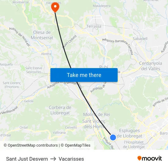 Sant Just Desvern to Vacarisses map