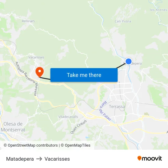 Matadepera to Vacarisses map