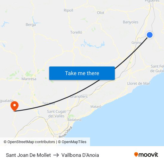 Sant Joan De Mollet to Vallbona D'Anoia map