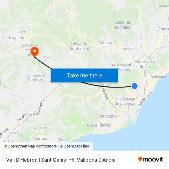 Vall D'Hebron | Sant Genís to Vallbona D'Anoia map