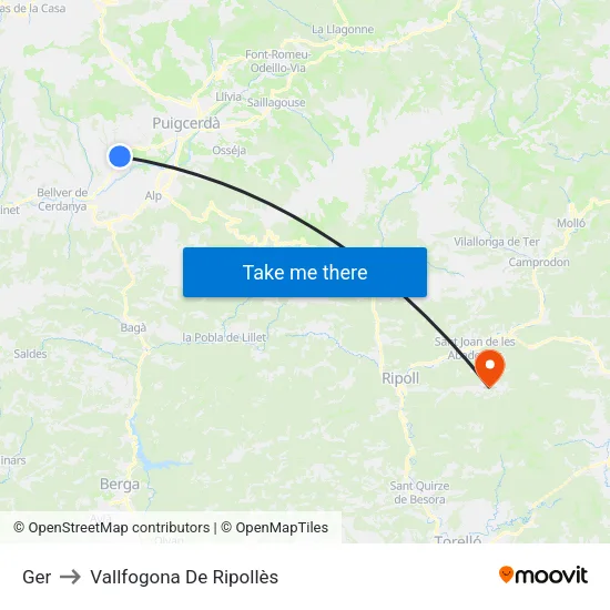 Ger to Vallfogona De Ripollès map