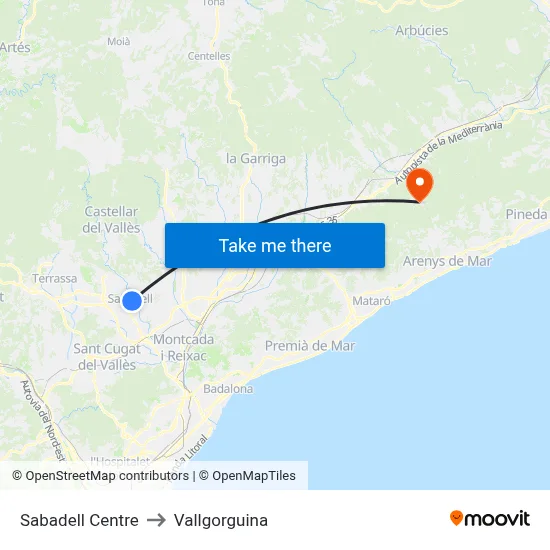 Sabadell Centre to Vallgorguina map