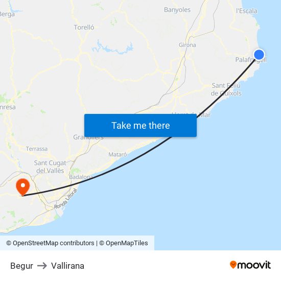 Begur to Vallirana map