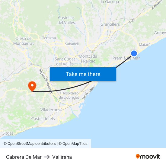Cabrera De Mar to Vallirana map