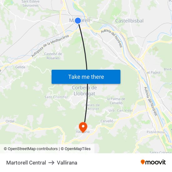 Martorell Central to Vallirana map