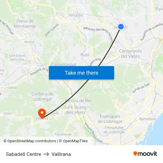 Sabadell Centre to Vallirana map