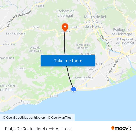 Platja De Castelldefels to Vallirana map