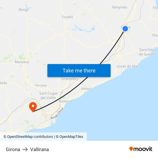Girona to Vallirana map
