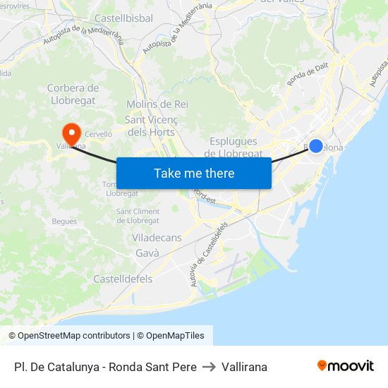 Pl. De Catalunya - Ronda Sant Pere to Vallirana map
