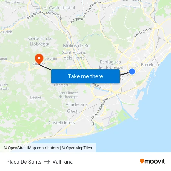 Plaça De Sants to Vallirana map