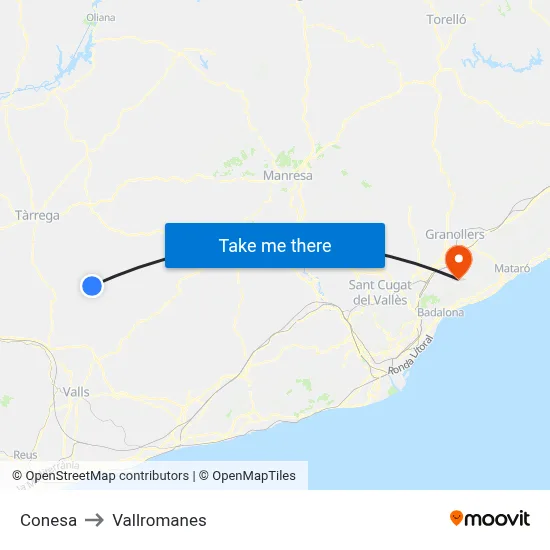Conesa to Vallromanes map