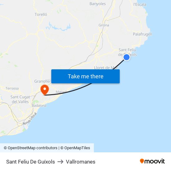 Sant Feliu De Guíxols to Vallromanes map