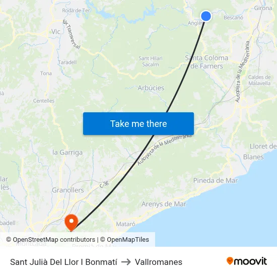 Sant Julià Del Llor I Bonmatí to Vallromanes map
