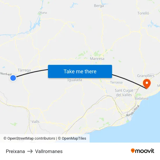 Preixana to Vallromanes map