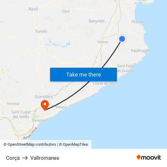 Corçà to Vallromanes map