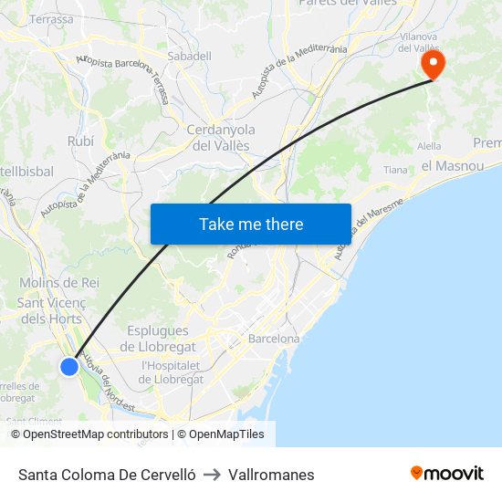 Santa Coloma De Cervelló to Vallromanes map