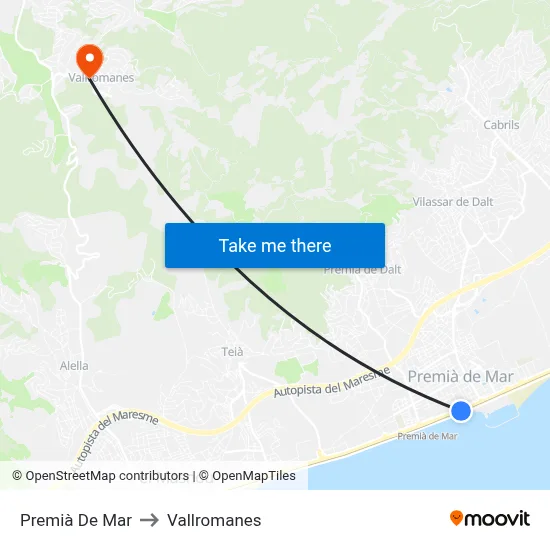 Premià De Mar to Vallromanes map