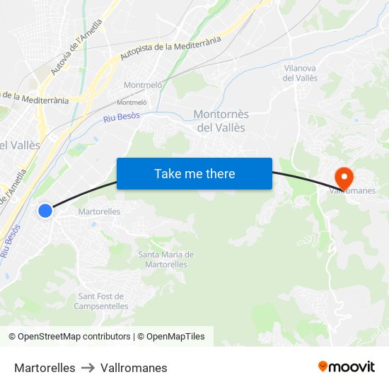 Martorelles to Vallromanes map