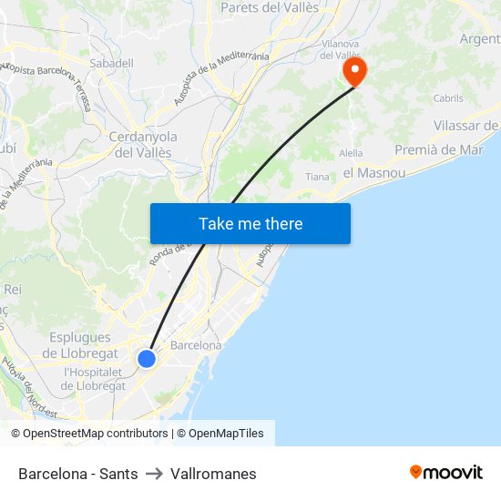 Barcelona - Sants to Vallromanes map