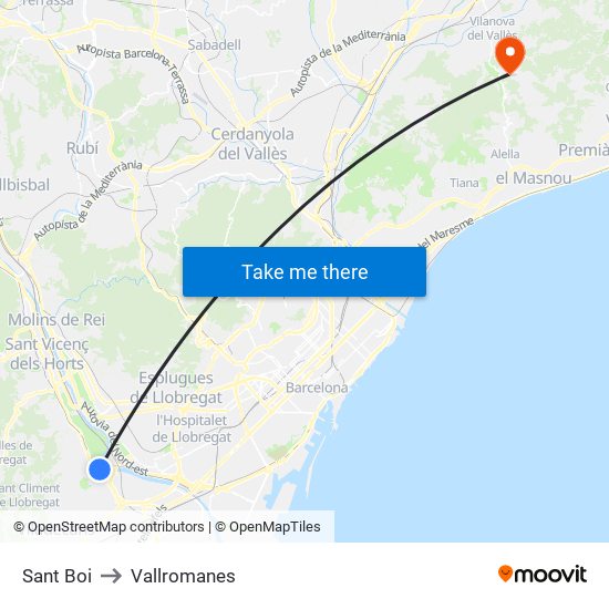 Sant Boi to Vallromanes map