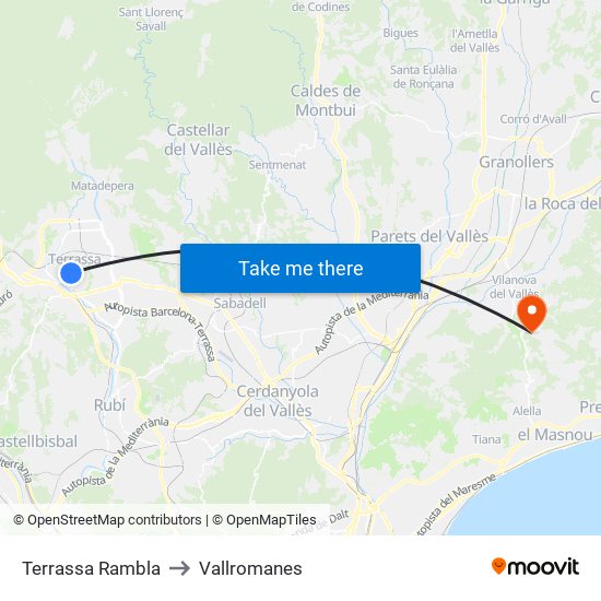Terrassa Rambla to Vallromanes map