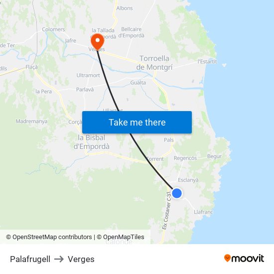 Palafrugell to Verges map