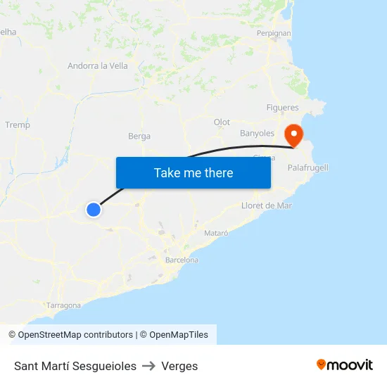 Sant Martí Sesgueioles to Verges map