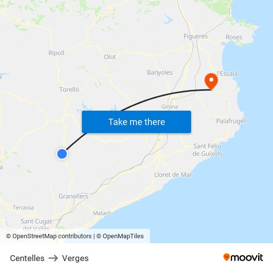 Centelles to Verges map