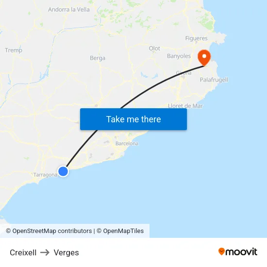 Creixell to Verges map