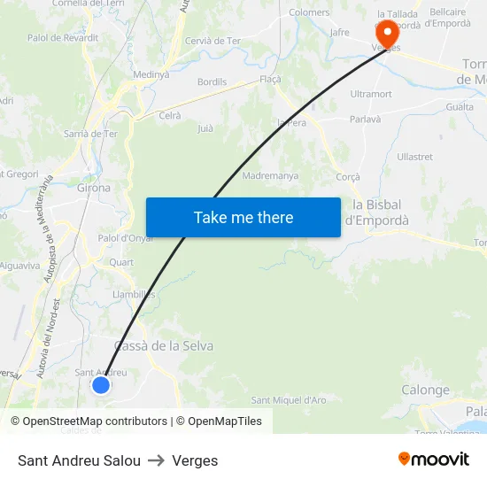 Sant Andreu Salou to Verges map
