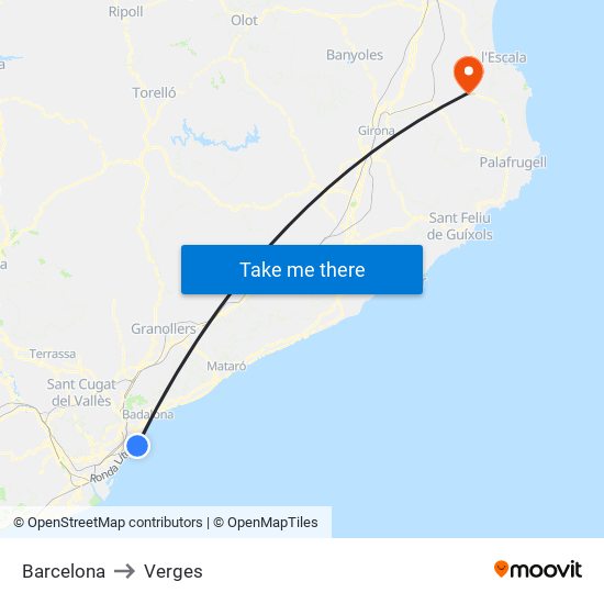 Barcelona to Verges map