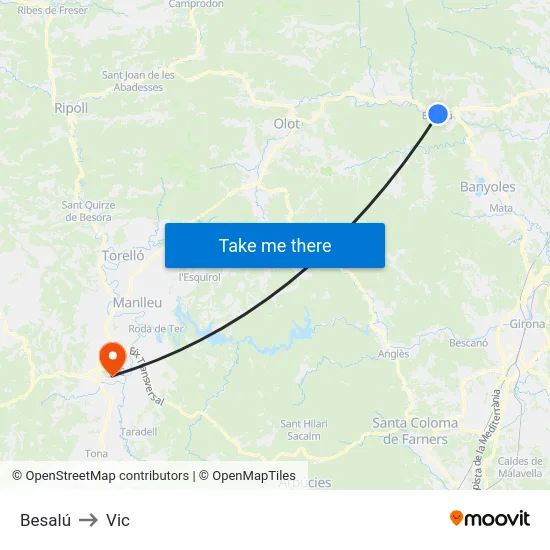 Besalú to Vic map