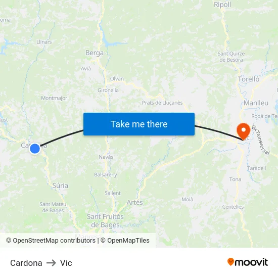 Cardona to Vic map