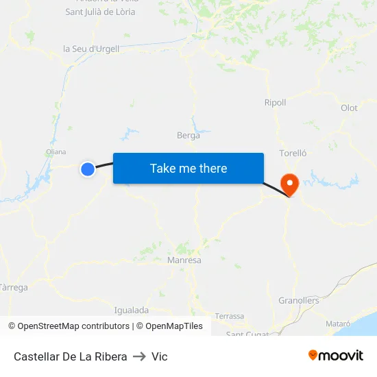 Castellar De La Ribera to Vic map