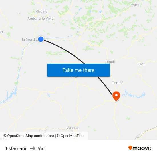Estamariu to Vic map