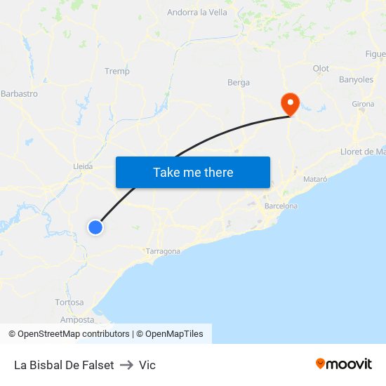 La Bisbal De Falset to Vic map