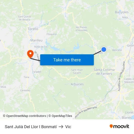 Sant Julià Del Llor I Bonmatí to Vic map
