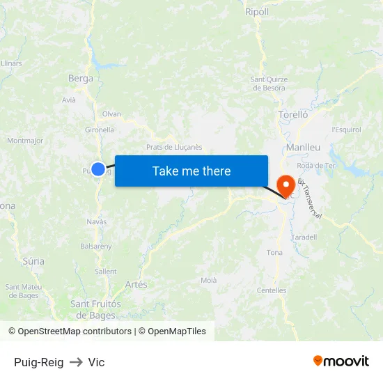 Puig-Reig to Vic map