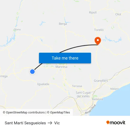 Sant Martí Sesgueioles to Vic map
